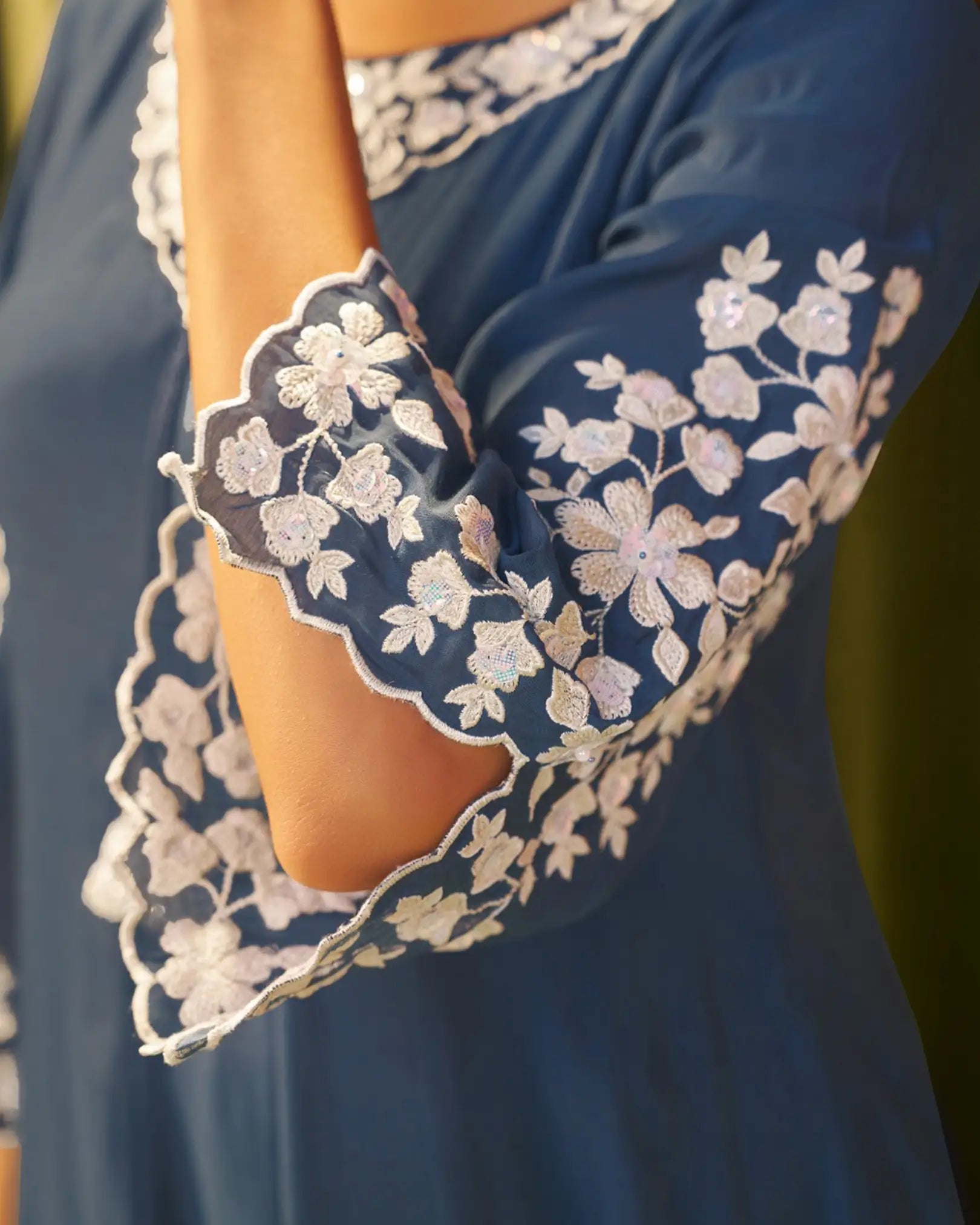 Cotton silk panel cut anarkali indigo shade