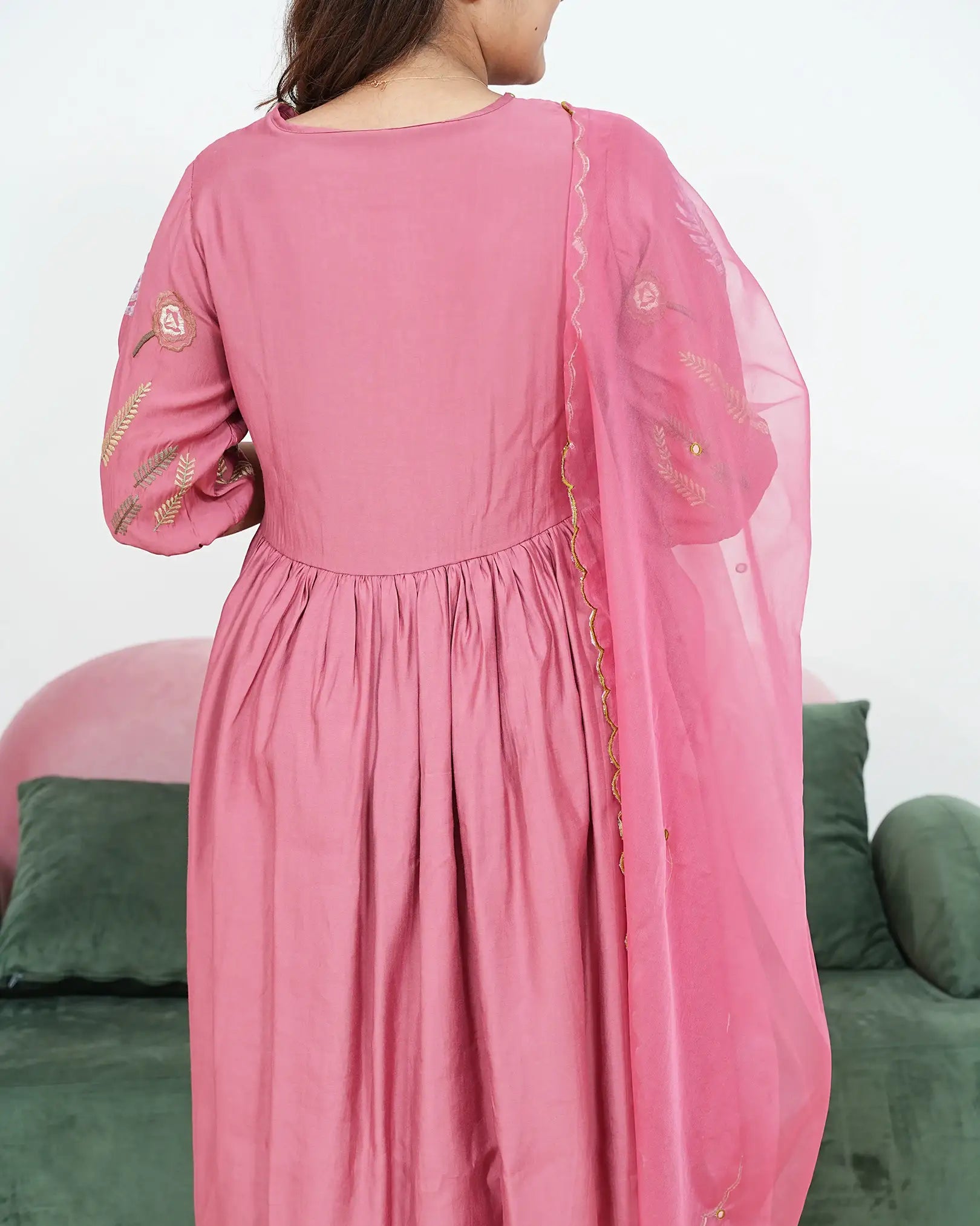 Gathered 3Pc Anarkali Suit with Embroidery