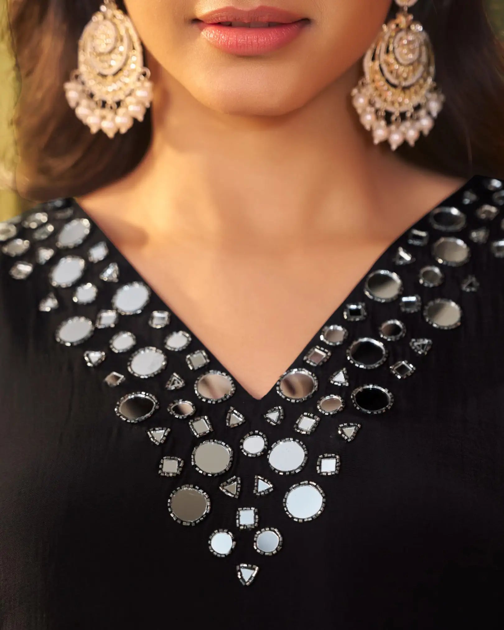 Crepe silk A-line salwar black color