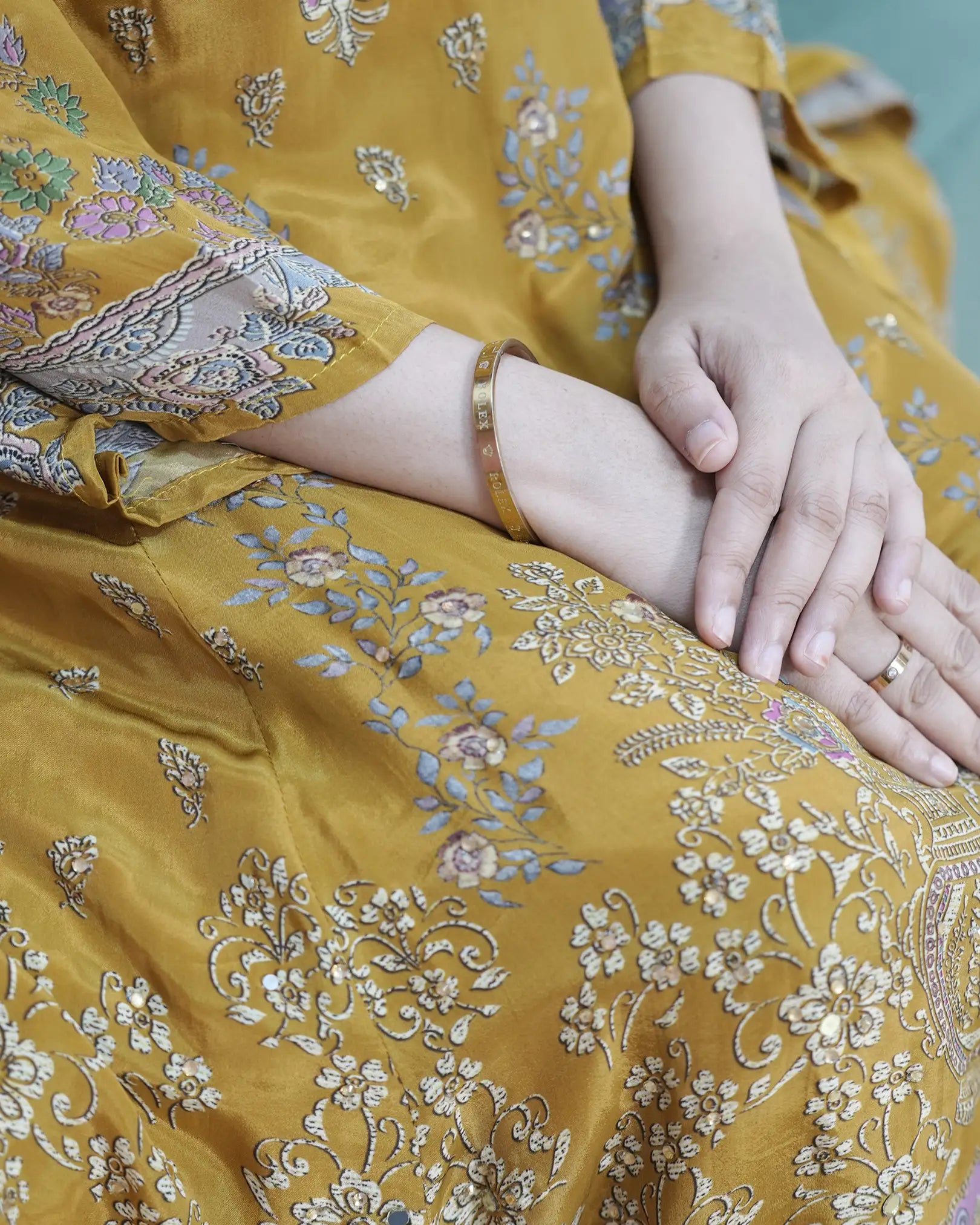 Crepe silk up and down panel cut anarkali mustard yellow