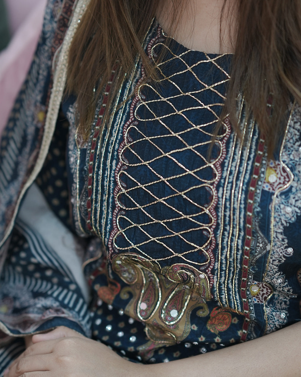 Handworked crepe silk salwar suit- midnight blue