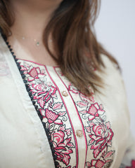 Cotton silk embroidered salwar suit- beige