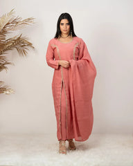 Handworked double slitted suit- pink shade