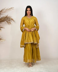 Sharara suit with peplum top- mustard yellow