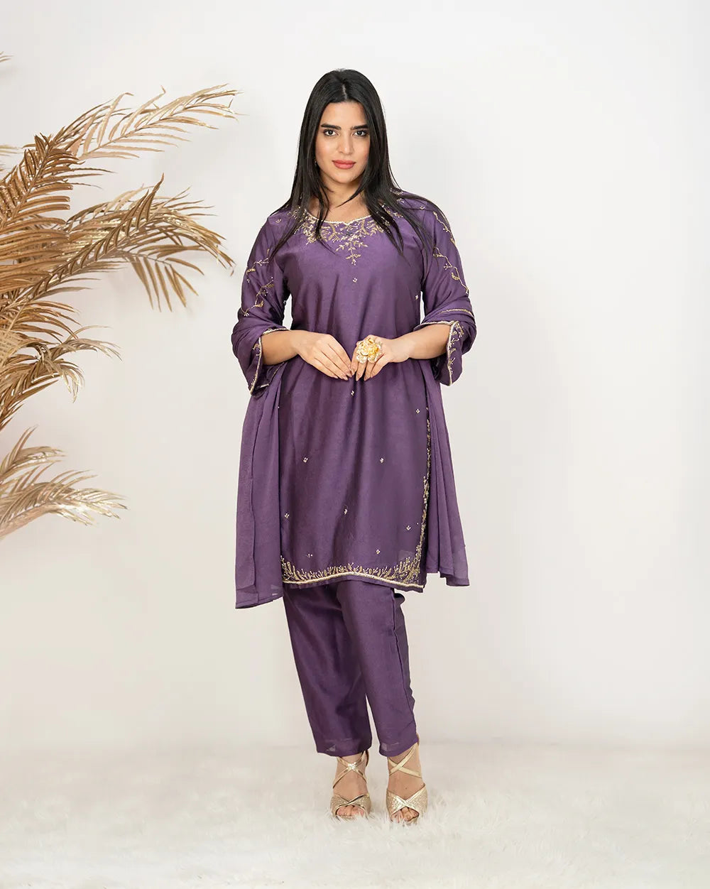 Heavy handworked crush tissue suit- purple