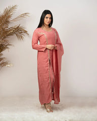 Handworked double slitted suit- pink shade