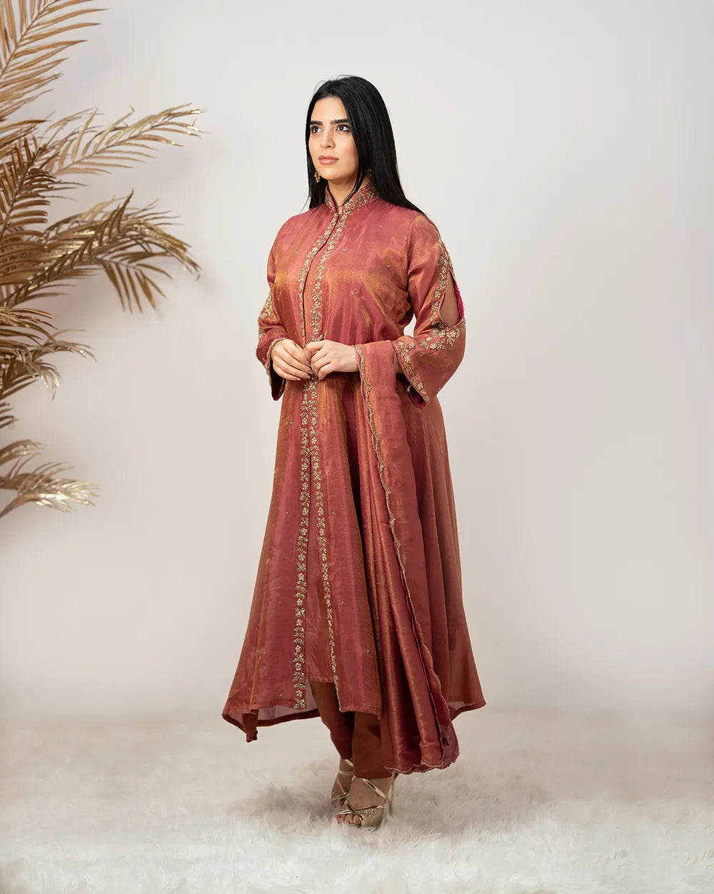 Handworked jacket style salwar suit-dark onion