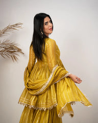 Sharara suit with peplum top- mustard yellow