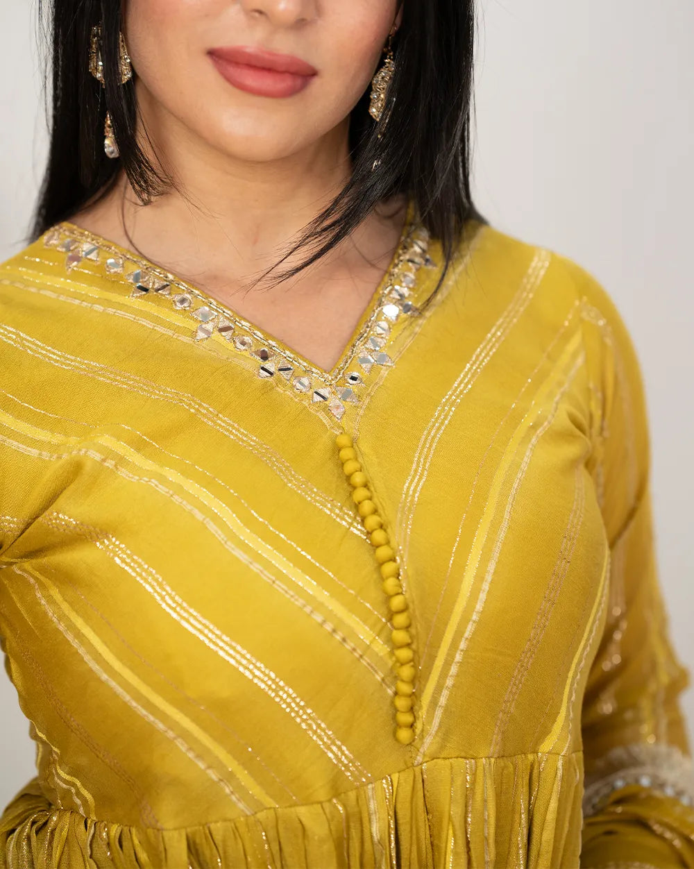 Sharara suit with peplum top- mustard yellow