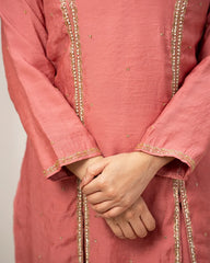Handworked double slitted suit- pink shade