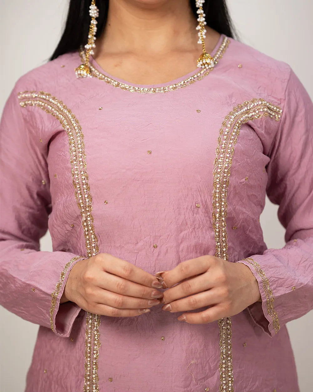 Handworked double slitted suit- lilac shade