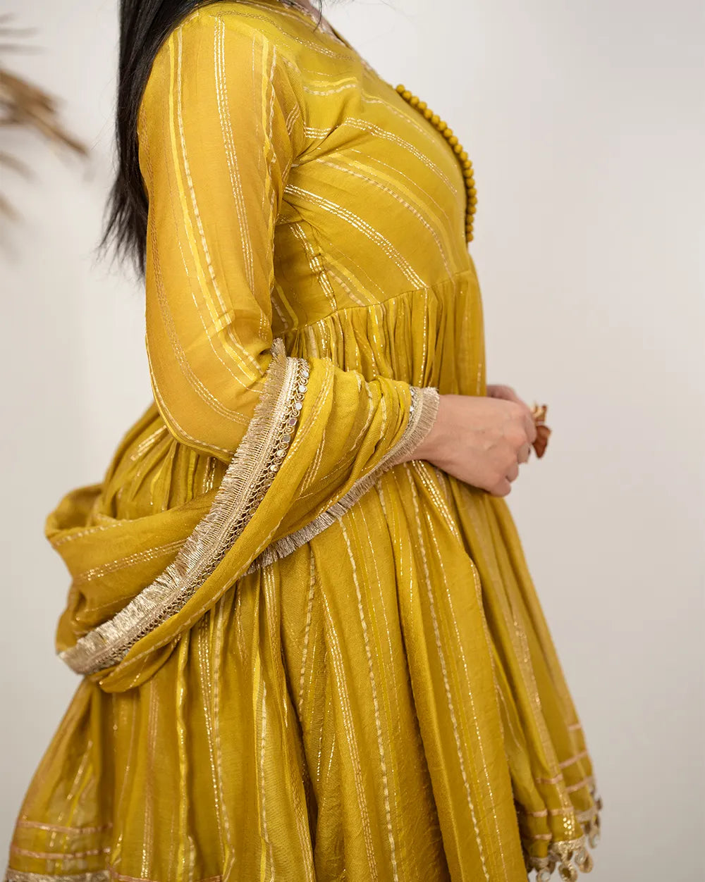 Sharara suit with peplum top- mustard yellow
