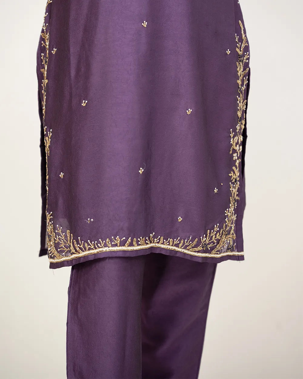 Heavy handworked crush tissue suit- purple