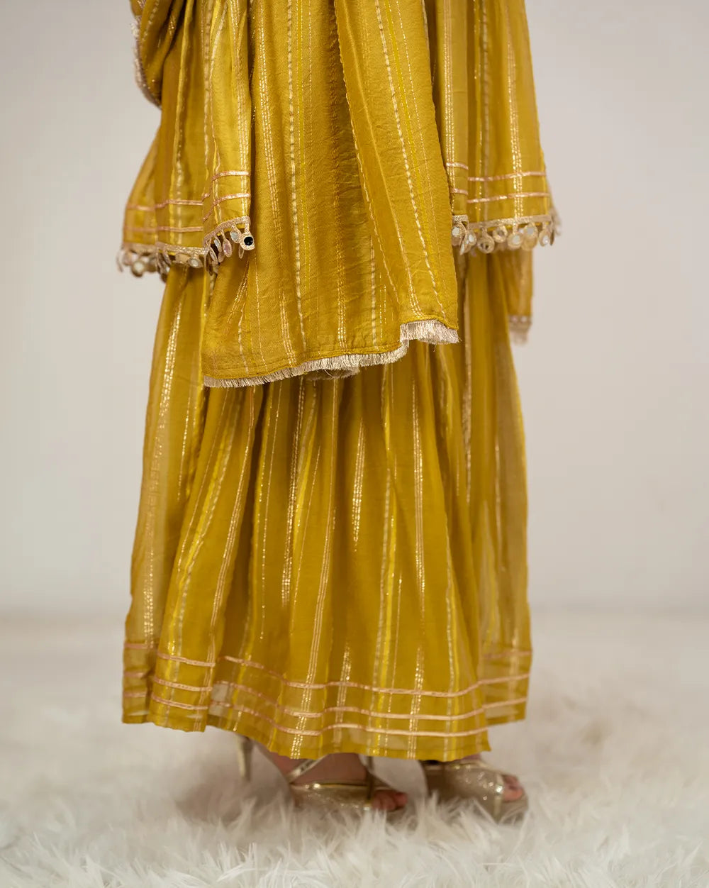 Sharara suit with peplum top- mustard yellow
