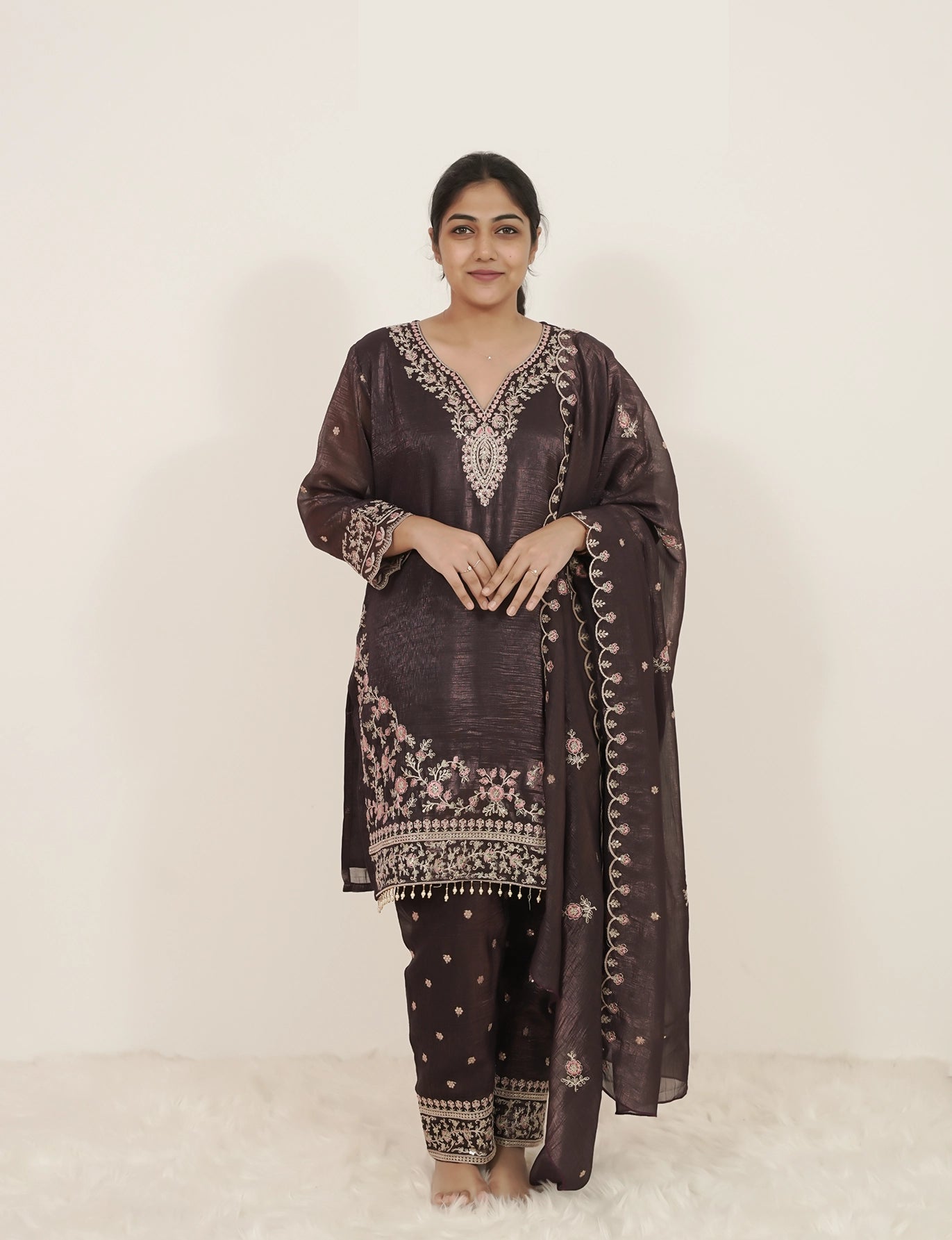 Embroidered 3Pc Short Salwar Suit