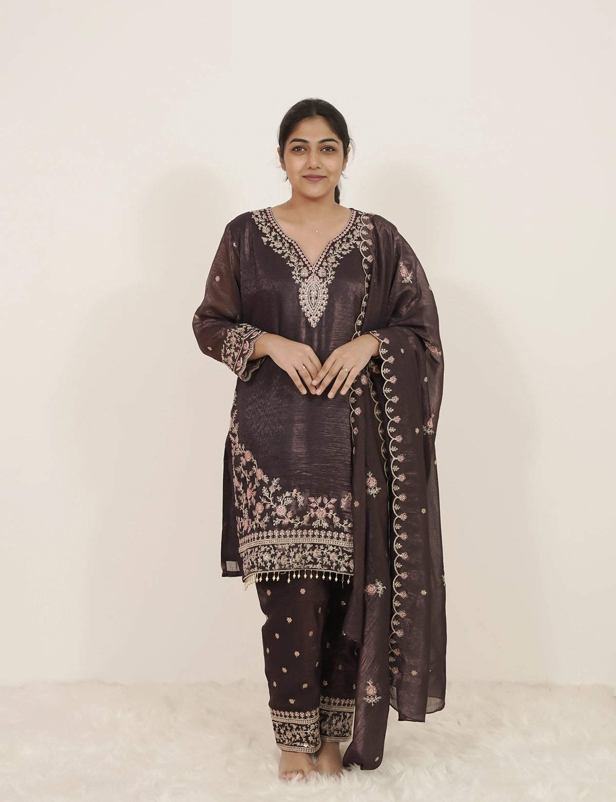 Embroidered 3Pc Short Salwar Suit